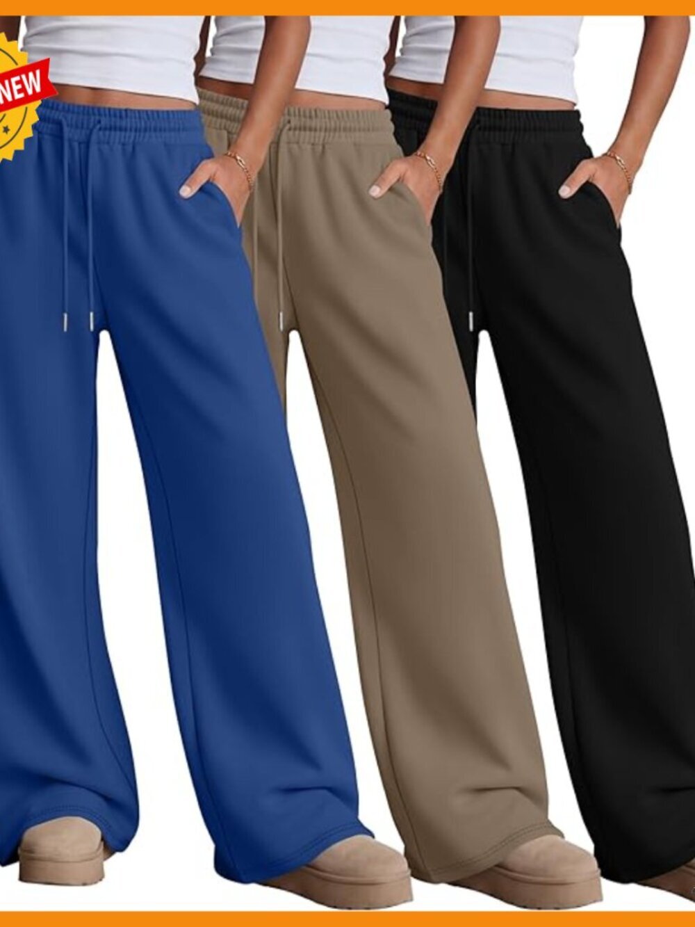 3 Pack High Waisted Sweatpants with Pockets, Wide Leg Joggers for Yoga Lounge